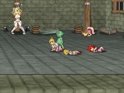 2boys 3boys 3girls 4girls all_fours animated armor barrel bikini_armor blonde_hair blue_eyes blush bondage bondage boots bound breasts brown_hair cg doggy_style elf goblin goblin_male goblin_walker indoors large_breasts long_hair lying medium_breasts monster monster_rape multiple_boys multiple_girls nipples nude official_art open_mouth panties pointy_ears rape red_hair restrained sex sex_from_behind short_hair slave sound straight tagme top-down_bottom-up torn_clothes underwear video