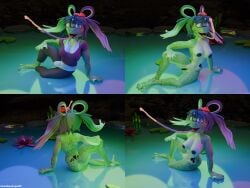 3d_(artwork) 4:3 absurd_res amphibian anthro athletic_wear blender_(artwork) breasts digital_media_(artwork) female frog genitals green_body green_skin hair heartlessangel3d hi_res lily_pad long_hair long_tongue looking_at_viewer nipples nude penny_(masterreviewer1000) plant pupils pussy slit_pupils solo spots tattoo tongue tongue_out tramp_stamp vagina vulva