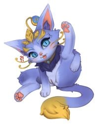 absurd_res blue_body blue_eyes blue_fur caught chisanakei domestic_cat felid feline felis female feral fur genitals hi_res league_of_legends mammal one_leg_up personal_grooming raised_leg riot_games solo surprised tencent tongue tongue_out vulva yuumi_(lol)