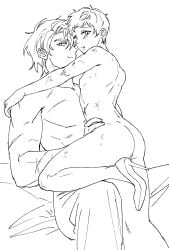 2boys ass crossdressing fear_and_hunger fear_and_hunger:_termina femboy gay h757lkabmv6958 high_heels levi_(fear_and_hunger) line_art looking_at_viewer looking_back male male_only monochrome naked_footwear nude pavel_yudin sitting smile smirk twink waist_grab yaoi