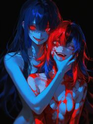 art blood breasts chest delicate detailed digital female gaze girls glow glowing_eyes lighting naked nude painting shading soft tagme vampire