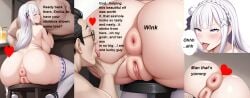 1boy 1girls age_difference ahe_gao ai_generated anilingus anus ass ass_worship big_anus big_ass big_breasts black_hair breasts bubble_butt cup donut_anus eating_ass elf emilia_(re:zero) eyelashes flower_in_hair glass glasses heart hi_res huge_ass human indoors juice long_hair naughty nude older_male onomatopoeia open_mouth pale-skinned_female pervert pink_anus pink_pussy pleasure_face puffy_anus purple_eyes re:zero_kara_hajimeru_isekai_seikatsu rimjob rimming rimming_female rimming_male round_ass round_breasts shoes silver_hair sitting sneakers speech_bubble stockings stool straw tanned_skin text thick_ass thick_thighs tongue_out ugly_bastard