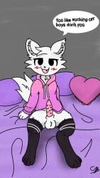 animal_genitalia animal_penis anthro aroused balls blush boy_kisser_(meme) domestic_cat english_text erection felid feline felis fellatio femboy fluffy fluffy_tail fur genitals hi_res imminent_oral imminent_sex male mammal meme oral paws penile penis presenting presenting_balls presenting_penis protocheckers requesting seductive sex sex_request silly_cat_(mauzymice) simple_background solo submissive submissive_male tail text white_body white_fur