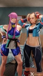 2girls 3d athletic athletic_female blonde_hair british british_female busty cammy_white capcom dawdle3d female female_focus female_only french french_female hourglass_figure jack-o_pose manon_legrand naked_footwear pink_hair pose posing street_fighter street_fighter_6 tagme wide_hips