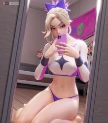 1female 1girls 3d artist_request belly_button blonde_female blonde_hair blonde_hair_female cheerleader epic_games female female female_only fortnite fortnite:_battle_royale freckles freckles_on_face haylee_skye_(fortnite) holding_object light-skinned_female light_skin looking_at_phone mirror mirror_selfie nail_polish no_pants on_knees painted_nails panties phone pink_nail_polish pink_nails ponytail purple_eyes reflection selfie sitting solo solo_female tagme thighs