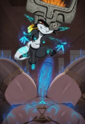 ai_assisted ai_generated corruption female futanari greyscaler huge_balls huge_cock magic midna princess_zelda questionable_consent size_difference tagme the_legend_of_zelda transformation