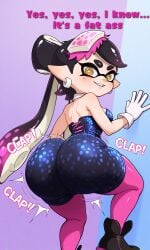 ai_generated ass ass_bigger_than_head ass_focus ass_shake big_ass big_butt black_hair boots bottom_heavy bubble_butt butt_shake caked_up callie_(splatoon) clapping_cheeks dat_ass dumptruck_ass english_text fat_ass female glowing_eyes huge_ass inkling inkling_girl large_ass light-skinned_female light_skin long_hair looking_back nintendo pawg round_ass splatoon teasing tentacle_hair text throwing_it_back tight_clothing twerk twerking twerking_position video_games wide_hips yellow_eyes