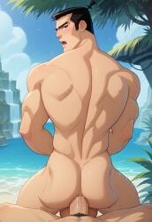 abs ai_generated balls bara biceps big_balls big_penis black_eyes black_hair gay ilovementits male male_only manly muscular muscular_male pecs penis samurai samurai_jack samurai_jack_(character) sideburns thighs top_knot yaoi