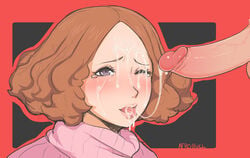 1boy 1girls afrobull atlus blush cum cum_on_closed_eye cum_on_face cumshot erection facial female haru_okumura megami_tensei na penis perso persona_5 ren_amamiya tagme tongue tongue_out