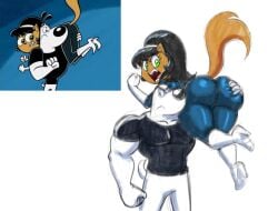 1boy 1girls 2020s 2024 angry animal_humanoid big_ass big_butt big_nose black_clothing black_eyebrows black_hair black_t-shirt blue_eyes blue_topwear bubble_ass bubble_butt buff canid canid_humanoid canine canine_humanoid canis cat_ears cat_humanoid cat_tail clothed clothing digital_drawing_(artwork) digital_media_(artwork) dog_humanoid dog_tail domestic_cat domestic_dog dudley_puppy duo felid feline feline_humanoid felis floppy_ears grabbing_ass grabbing_butt grabing_from_behind green_eyes handwear hi_res high_heels holding holding_female kitty_katswell legwear light_fur light_skin looking_at_viewer looking_back mammal mammal_humanoid medium_hair monotone_body monotone_fur muscular_female narrowed_eyes nickelodeon open_mouth platform_footwear platform_heels reference reference_image sketch t.u.f.f._puppy tan_fur tansau white_body white_fur white_handwear white_legwear