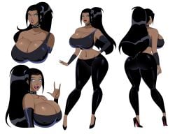 ascension_of_an_erotic_god big_ass big_booty big_breasts big_breasts big_breasts big_butt black_hair blue_eyes character_sheet collar dantheman fit fit_female ghostlessm original original_character pierced_belly_button pierced_ears pierced_nipples pierced_tongue piercings rocker rocker_chick skimpy_clothes skimpy_outfit spandex spandex_pants tank_top