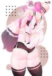 ass booty_shorts cryst_chan cryst_chan_(artist) furry furry_female original_character shorts thick_thighs thighhighs wings yawn