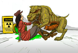 1girls 1monster 2016 bestiality bethesda_softworks black_hair canine erica_(artist) fallout fallout_(series) fallout_4 female female_on_feral huge_penis human imminent_rape interspecies long_legs monster mutant_hound penis peril piper_wright radiation radioactive straight text toxic veins veiny_penis watermark zoophilia