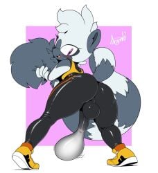 anthro argento balls big_ass cum cum_in_pants erection excessive_cum futa_only futanari sonic_(series) tangle_the_lemur