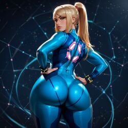 1girls ai_generated big_ass big_breasts big_butt blonde_hair bodysuit curvy curvy_female eye_contact female female_focus huge_ass huge_butt long_hair looking_at_viewer metroid nintendo pawg ponytail samus_aran seductive seductive_look seductive_pose suit thick thick_ass thick_thighs zero_suit_samus