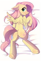 2017 absurd_res anus ass cutie_mark equine feathered_wings feathers female fensu-san feral fluttershy_(mlp) friendship_is_magic fur green_eyes hair hi_res lying mammal my_little_pony pegasus pink_hair pussy solo tears wings yellow_fur