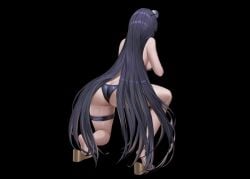 alternate_costume ass back_view barely_clothed barely_contained bikini black_hair breasts crouching game_cg goddess_of_victory:_nikke huge_ass huge_breasts large_breasts leg_strap legs legs_apart light_skin long_hair maiden_(nikke) maiden_(under_the_sun)_(nikke) official_art sandals sideboob simple_background solo solo_female straps sunglasses sunglasses_on_head swimsuit thick_thighs thighs