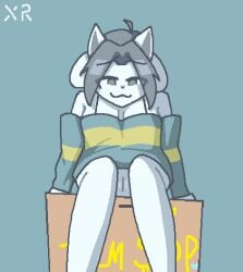 1girls bottomless bra_strap cat_ears female female_only grey_eyes grey_hair imxr24 ms_paint sitting solo striped_clothing sweater sweater_only tagme temmie_(undertale) uncensored uncensored_vagina undertale undertale_(series) white_body white_fur