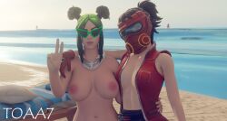 3d beach big_breasts billie_eilish breasts breasts_out exposed exposed_breasts female_only fortnite fortnite:_battle_royale glasses masked_female medium_breasts naked naked_female peace_sign public public_nudity sunglasses the_machinist_(fortnite) theoneavobeall7(artist) tinted_eyewear