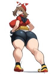 ai_generated ass big_ass big_breasts dat_ass female female_focus female_only full_body may_(pokemon) mullon novelai pokemon pokemon_rse shorts solo solo_female spats spats_shorts that_ass_was_fat thick_thighs