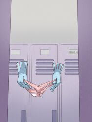 blue_gloves boku_no_hero_academia female gloves hagakure_tooru invisible locker locker_room panties pink_panties revision solo special_cat tooru_hagakure underwear