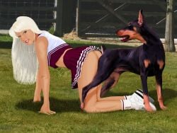 cheerleader cringer990 doggy_style feverdreams interspecies_sex knotting_position mounted_by_dog outdoor_sex pleasured_female white_hair zoophilia