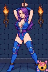 1girl 1woman 2d abigail_(stardew_valley) ai-generated ai_generated angry angry_expression angry_eyes angry_face angry_female arm_pit armor armored_female arms_up artist_logo bare_arms bare_chest bare_skin bdsm belt blue_clothes blue_clothing blue_heels blue_high_heels blue_thigh_highs blue_thighhighs blush blushing blushing_female boobs bracers cameltoe captive captured captured_female chest choker cleavage clothed clothed_female clothes clothing collar cosplay cosplaying_as_character covered_breasts covered_pussy dressed dressed_female dungeon english_text feet_apart female female_human female_solo fire flames fully_clothed fully_clothed_female gauntlets hair hands_over_head hands_up heels high_heels high_res high_resolution highleg highres human human_female hunnyhive hunnyhive(artist) hunnyhivestudio hunnyhivestudios indoors kitana_(cosplay) kunoichi legs_spread long_hair long_hair_female midway midway_games mortal_kombat neckwear netherrealm_studios ninja ninja_girl no_nudity pixelated purple_belt purple_hair purple_hair_female pussy_visible_through_clothes pussy_visible_through_clothing questionable restrained restrained_female restrained_wrists rope rope_bondage ropes sexy sexy_clothing sexy_female solo solo_female standing standing_female stardew_valley thigh-highs thigh_highs thighhighs thighs tied tied_hands tied_up torch torches vagina_visible_through_clothing video_game_character video_games warner_bros warner_bros._games warner_brothers