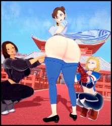 3girls amanwithnoplan ass big_ass cammy_white cammy_white_(street_fighter_6) chun-li chun-li_(street_fighter_6) embarrassed embarrassed_nude_female fatal_fury:_city_of_the_wolves huge_ass king_of_fighters koikatsu large_breasts mai_shiranui mai_shiranui_(city_of_the_wolves) pants_down pantsed prank street_fighter