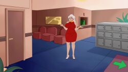 animated bbw big_ass big_breasts big_nipples discreenvision game_cg glasses grey_hair heels huge_breasts inusen lipstick milf milf_boom older_female red_dress