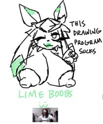 big_breasts black_and_white eeveelution female female_focus fur furry glaceon green_lipstick huge_breasts lime09 lipstick meme moistcr1tikal penguinz0 pokemon pokemon_(species) shitpost sketch