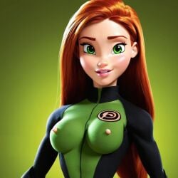 ai_generated big_breasts body_suit exposed_nipples green_eyes kim_possible kimberly_ann_possible red_hair