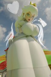 2girls boosette giantess huge_breasts lazza_(artist) mario_(series) multiple_girls princess_peach tagme