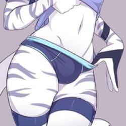 1boy anthro bulge felid feline femboy feminine_male furry gloves iwbitu lifting_shirt link_(linklynx) linklynx male male_focus panties pulling_down_pants stockings stripes tagme tail thighhighs tiger tugging_clothing undies