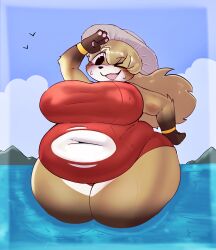 big_breasts breasts chubby cleavage fat female fujiko_(inazuma_kat) furry huge_breasts inazuma_kat one-piece_swimsuit tagme thick_thighs wide_hips