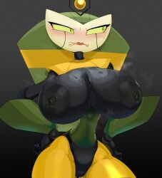 2d 2d_(artwork) alien alien_girl angry ass blush blushing breasts disembodied_hand female hair huge_breasts looking_at_viewer mdthetest my_life_as_a_teenage_robot nickelodeon robot solo surprised surprised_expression tagme vexus