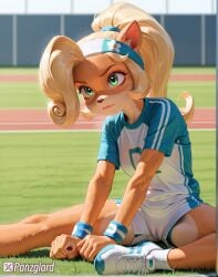 ai_generated cameltoe coco_bandicoot crash_(series) fur furry high_resolution highres hires panzglard sport sports_bra sports_uniform sportswear sweat