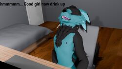 16:9 amber_(fluffyzone69) anthro aurafluff_(species) deuzear duo english_text female fluffyzone69 hand_on_head hi_res hyena hyenid_(species) killian_(fluffyzone69) looking_pleasured male male/female mammal oral oral_penetration penetration text trans_(lore) trans_woman_(lore) under_the_table widescreen