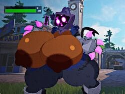 absurd_res anthro areola big_areola big_breasts big_nipples breasts breasts_bigger_than_head claws clothing conditional_dnp dark-skinned_female dark_nipples dark_skin epic_games exposed_breasts female fortnite gameplay_mechanics gigantic_areola gui health_bar hi_res huge_breasts huge_nipples human hyper hyper_breasts hyper_nipples lustyknightdraws mammal nipples raven_team_leader shadow_face solo surprised_expression tanned_skin thick_thighs torn_clothing wide_hips worried