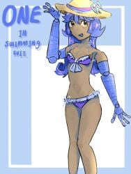 1girls algebralien amputee battle_for_dream_island bfdi bikini blue_bikini blue_eyes blue_hair color colored english female female_only humanized object_shows one_(bfdi) prosthetic_arm smile solo solo_female swimming_suit swimsuit tan_body text the_power_of_two tpot xenoliy