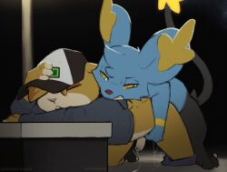 animated blue_fur brown_fur bunny bunny_ears cum cum_in_ass dacad furry gay gif hat nintendo pokemon pokemon_(species) public public_sex rabbit shinx skate_park