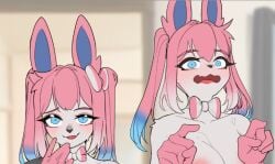 big_breasts breasts cleavage eeveelution female furry huge_breasts janjin192 pokemon pokemon_(species) sylveon