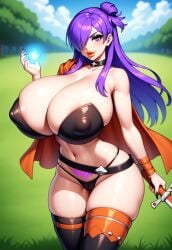 1girls adapted_costume ai_generated areola areolae arm_at_side asymmetrical_hair asymmetrical_legwear bare_arms belt bimbo bimbo_body bimbo_lips bimbofication bimbofied breasts breasts_bigger_than_head brooch cameltoe cape capelet choker cleavage colored_nails deep_cleavage eyeshadow female field fire_emblem fire_emblem:_three_houses fire_emblem_warriors:_three_hopes forest forest_background gigantic_breasts grass grass_field hair_bun hair_over_eye hair_over_one_eye hand_up holding holding_object holding_sword holding_weapon huge_ass huge_breasts legs_together light-skinned_female light_skin lipstick long_hair long_nails long_sidelocks looking_at_viewer loose_belt magic makeup massive_breasts navel nipple_bulge novelai one_eye_covered one_eye_obstructed pubic_tattoo purple_eyes purple_hair shez_(fire_emblem) shez_(fire_emblem)_(female) side_bun sidelocks single_bare_shoulder smile smirk solo solo_female sorceress straples tattoo tgm101_(artist) thick_lips thick_thighs thighhighs thin_waist thong weapon wide_hips wrist_ribbon wristband