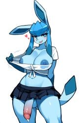 ai_generated anthro big_breasts breasts dickgirl eeveelution futa_only futanari glaceon hearts huge_breasts humanoid_penis intersex nai_diffusion nintendo nipples novelai penis pokemon pokemon_(species) self_upload shirt_pull skirt weedvee420