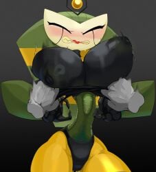 2d 2d_(artwork) angry ass blush blushing breasts disembodied_hand female hair huge_breasts looking_at_viewer mdthetest my_life_as_a_teenage_robot nickelodeon robot solo surprised surprised_expression tagme vexus