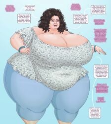 1girls after_transformation bbw belly belly_overhang cleavage curly_hair dialogue fat fat_belly fat_woman female female_only huge_belly huge_breasts huge_thighs identity_death light-skinned_female light_skin messy_hair milf milfification mtf_crossgender mtf_transformation obese obese_female offscreen_character overweight overweight_female reality_warping saturnxart solo solo_female solo_focus thick_thighs wide_hips