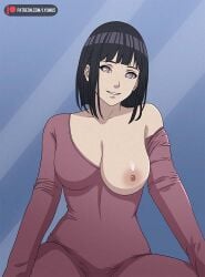 1girls boruto:_naruto_next_generations hyuuga_hinata lyumus naruto nude one_breast_out solo tight_clothing