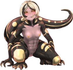 1girls abs areolae belly belly_button blonde_hair_female breasts female female_focus female_only fully_nude game_cg long_tail monster_girl monster_girl_dreams muscular_female navel nipples nude nude_female pussy reptilian salamander_girl salaris_(monster_girl_dreams) shiny_skin small_breasts solo squatting tagme tail tail_markings three_fingers tongue_out vagina webbed_feet wet_body wet_skin