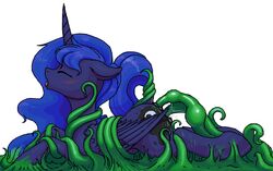 2017 alicorn anal anal_sex anus ass blue_feathers blue_hair blush bondage bondage bound clitoris cutie_mark equine feathered_wings feathers female feral friendship_is_magic hair horn mammal my_little_pony penetration princess_luna_(mlp) pussy shydale simple_background solo tentacle vaginal_penetration vaginal_penetration white_background wings