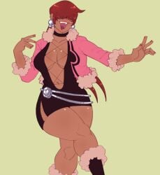 1girls 1shermieaday big_breasts boob_window curvaceous curvy_female dark-skinned_female dark_skin fluffy heart huge_breasts king_of_fighters long_hair marellartt red_hair shermie_(kof) skirt smiling standing tan tan-skinned_female thick twintails voluptuous voluptuous_female