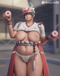 1girls 3d blizzard_entertainment donuts female kiriko_(overwatch) large_breasts overwatch overwatch_2 rawgum slightly_chubby thick_thighs